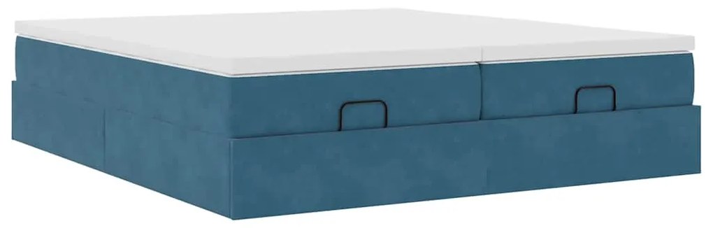 Estrutura de cama otomana com colchão azul escuro Veludo