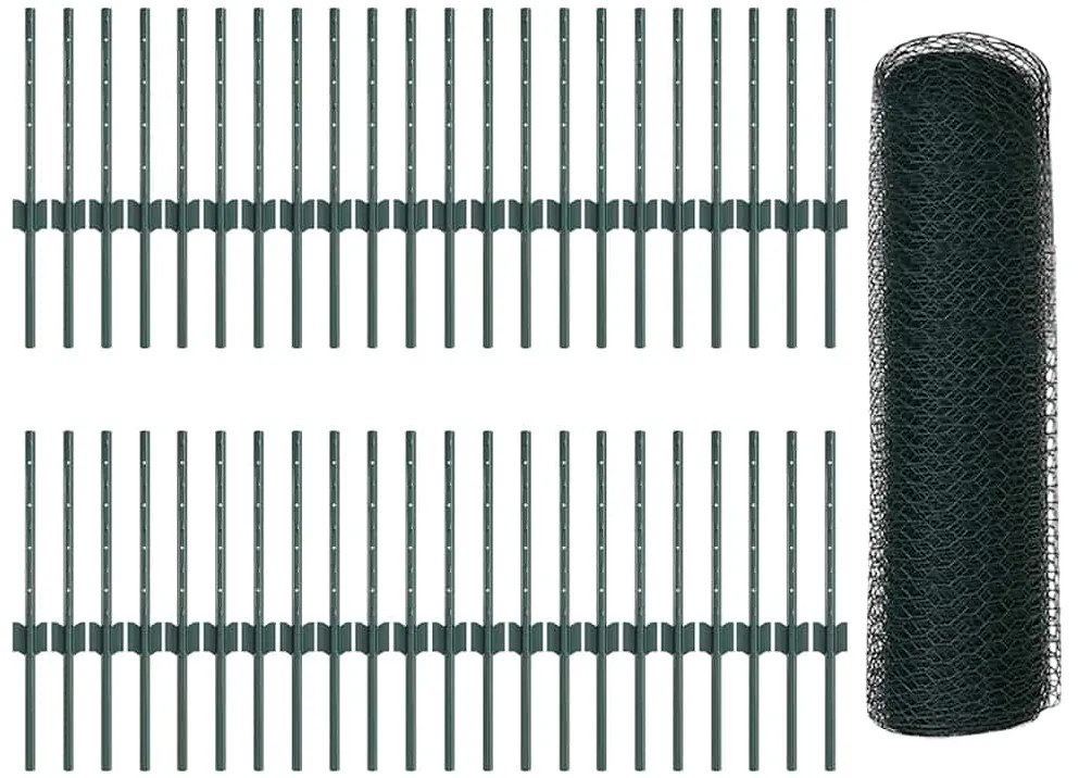 Posts de Cerca vidaXL 11 pcs U-Channel Verde 40 cm Aço