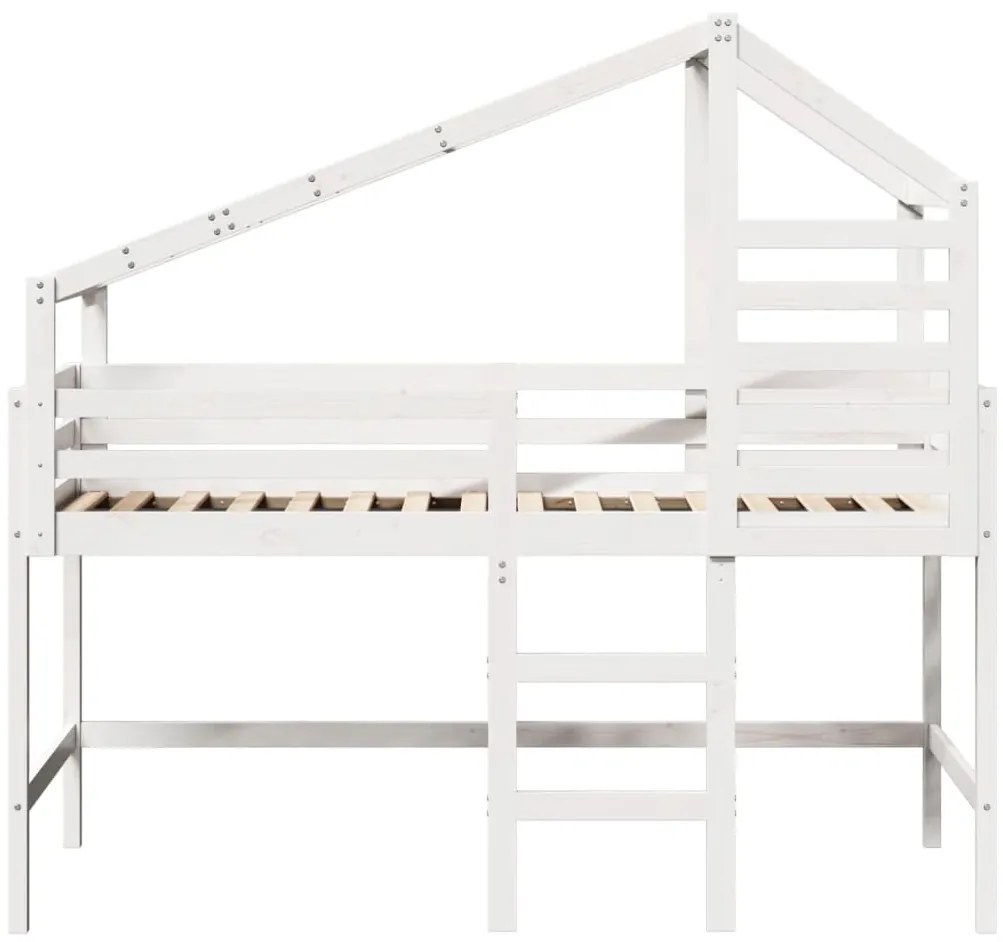 Cama alta c/ escada e telhado 90x200 cm pinho maciço branco