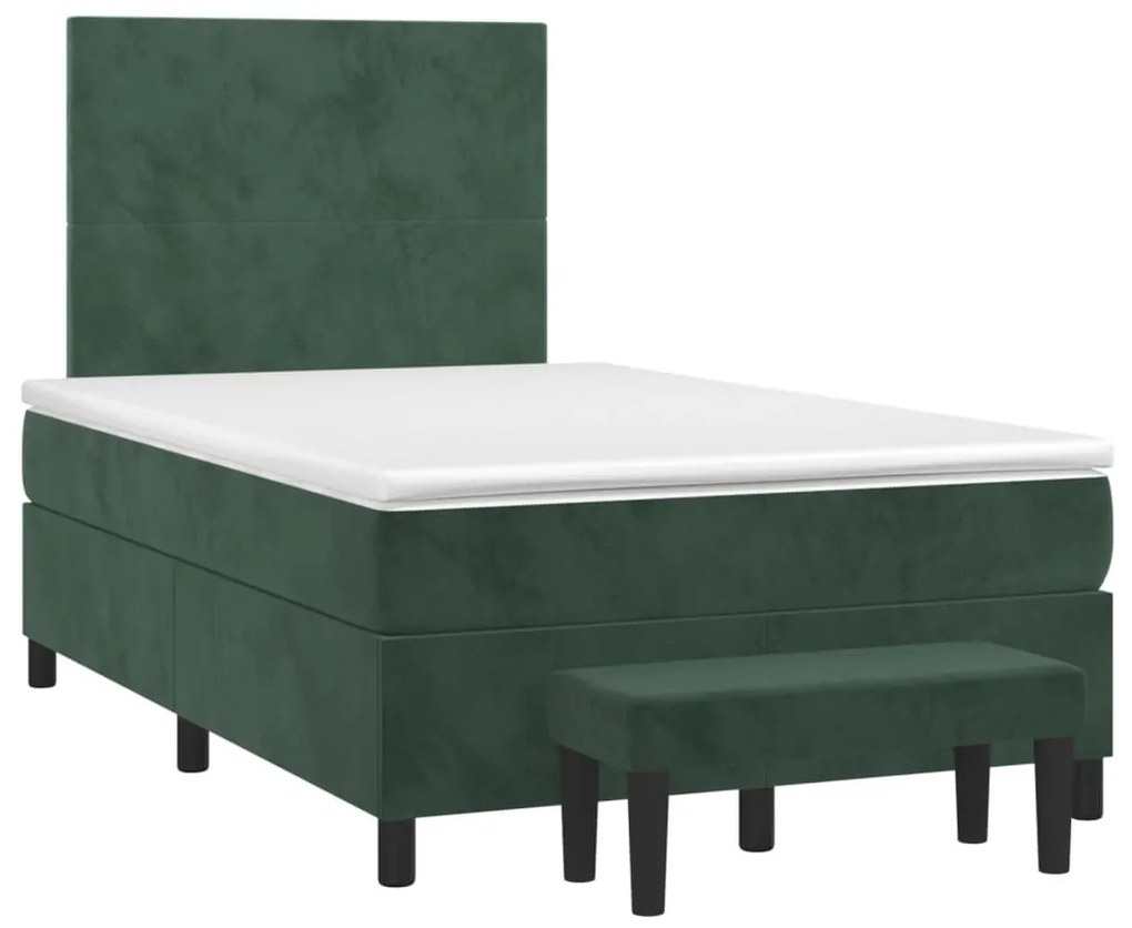 Cama boxspring com colchão 120x200 cm veludo verde-escuro