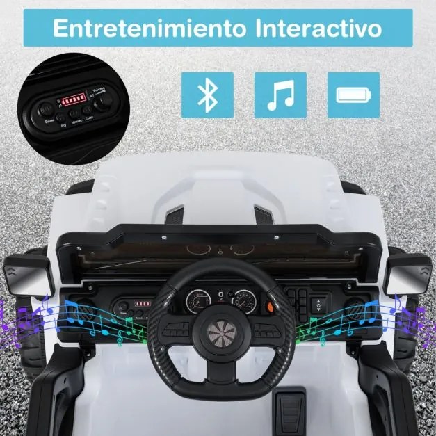 Carro elétrico para crianças de 12 V com 3 velocidades, música e luzes LED 99 x 62 x 62 cm branco