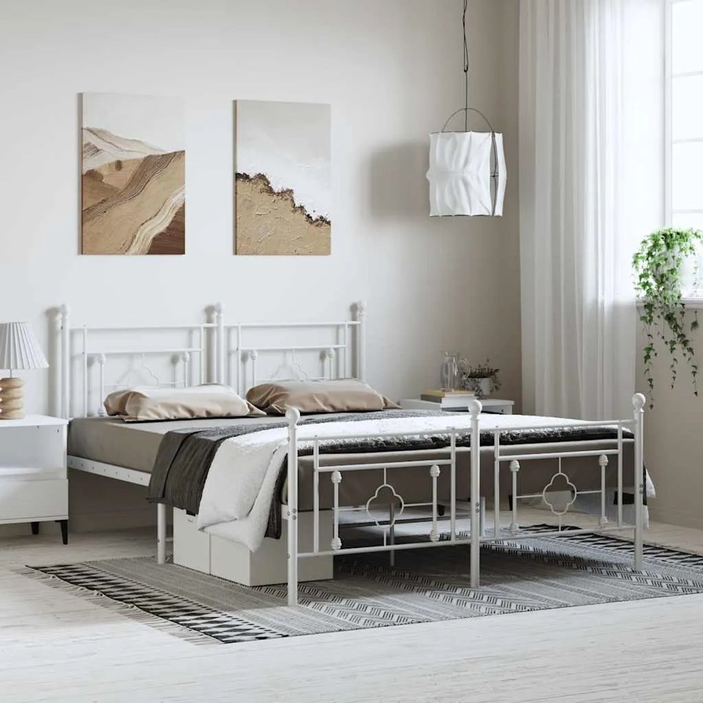 Estrutura de cama com cabeceira e pés 150x200 cm metal branco