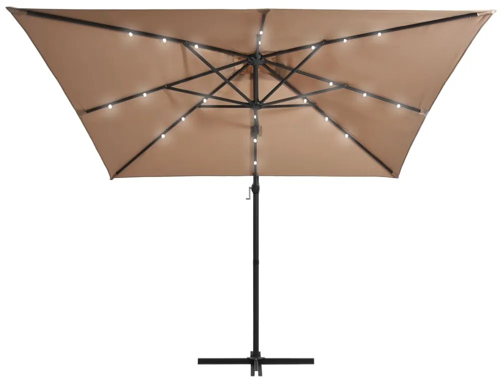 Guarda-sol cantilever luzes LED/poste aço cinzento-acastanhado