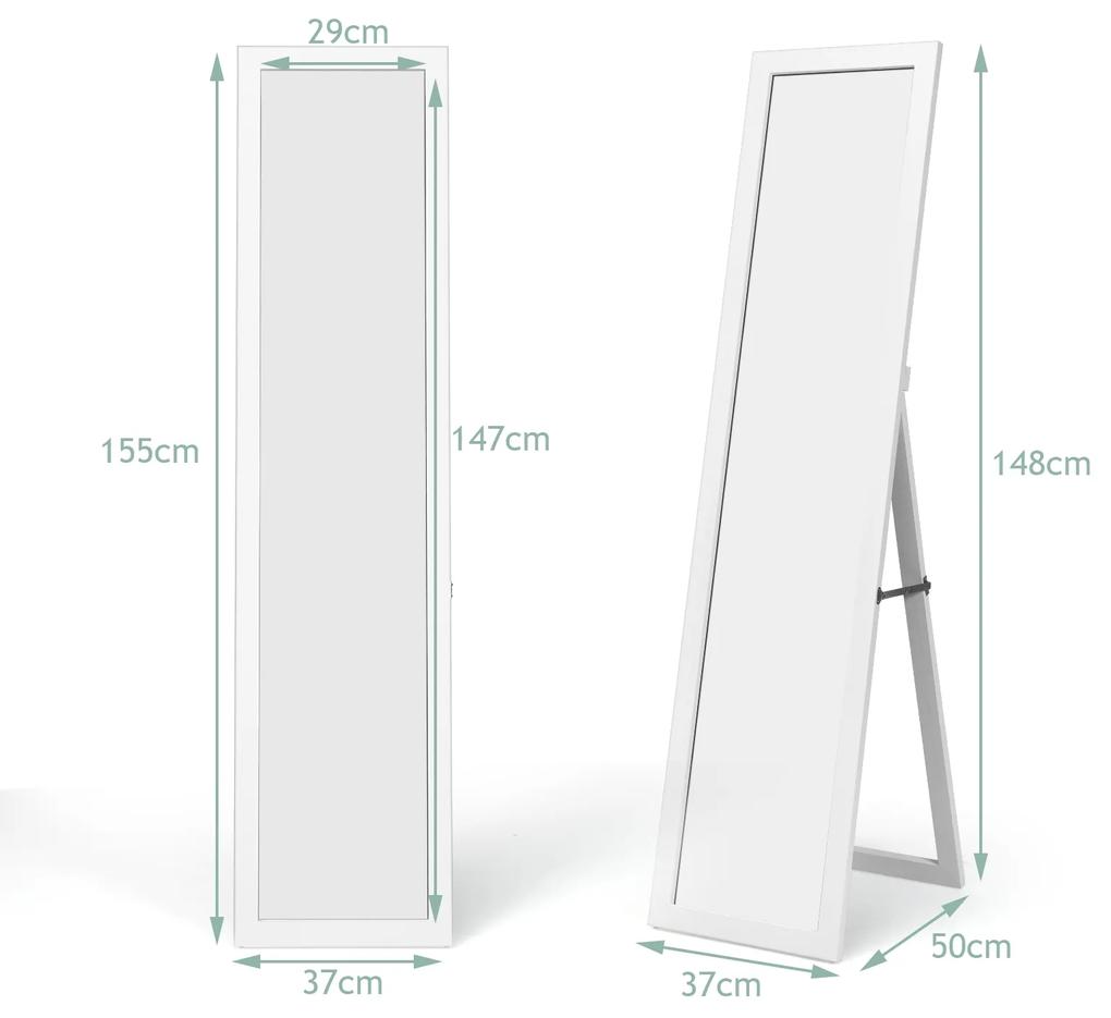Espelho de pé ou parede com moldura de madeira para a entrada da sala de estar do quarto 37 x 50 x 155 cm Branco