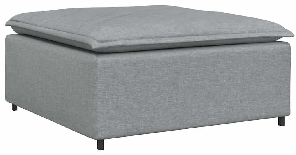 Sofá modular com pufes e almofadas tecido cinzento-claro