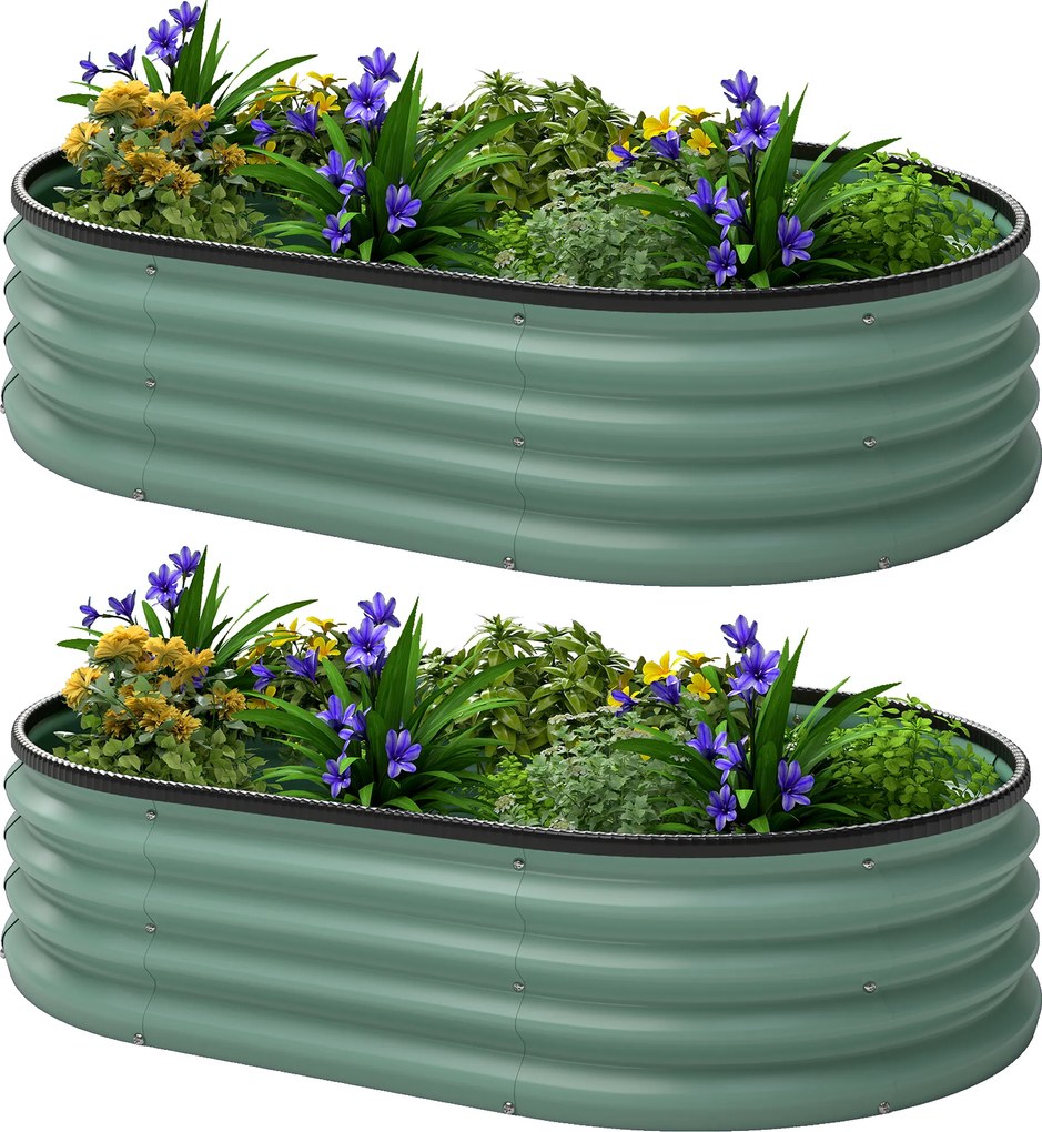 Conjunto de 2 floreiras de jardim, 135 x 90 x 30 cm, floreira em aço galvanizado com bordas em borracha, verde