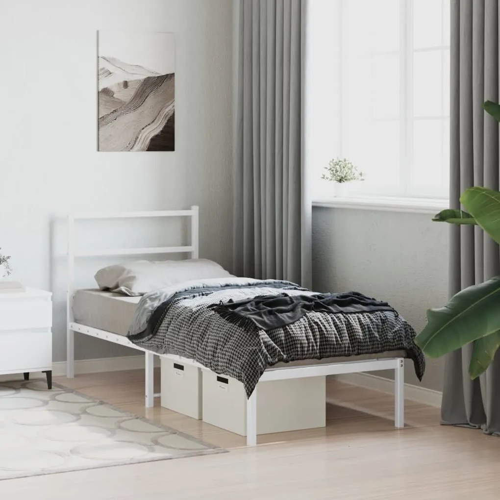 Estrutura de cama com cabeceira 80x200 cm metal branco