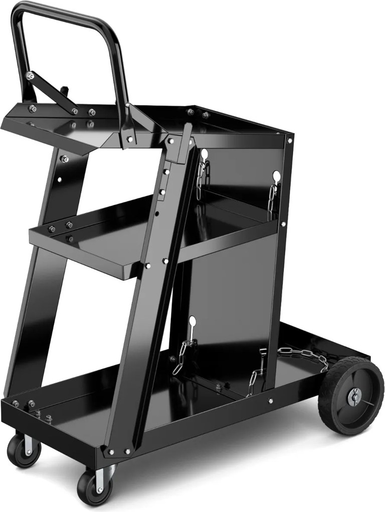 Carrinho de soldagem de 3 níveis 70 x 38 x 87 cm  (MAQUINA NÃO INCLUIDA) com 2 correntes de segurança, rodas giratórias, 2 ganchos laterais e capacida