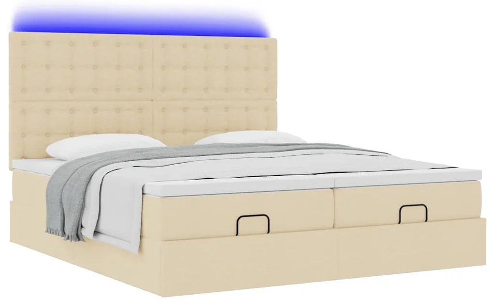 Estrutura de cama otomana com colchões tecido creme 200x200cm