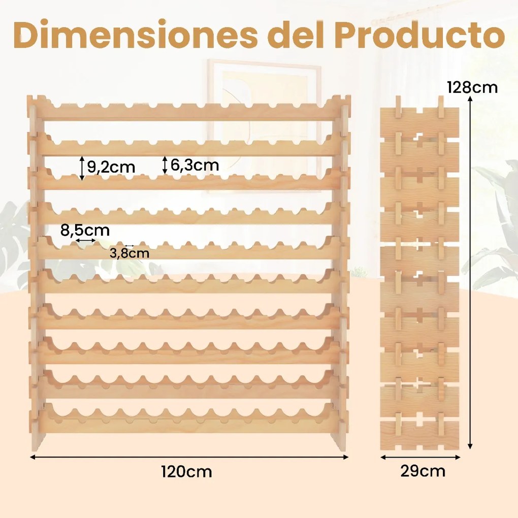 Garrafeira de Vinho, 120 x 29 x 79 cm, Capacidade para 72 Garrafas, Cor Natural