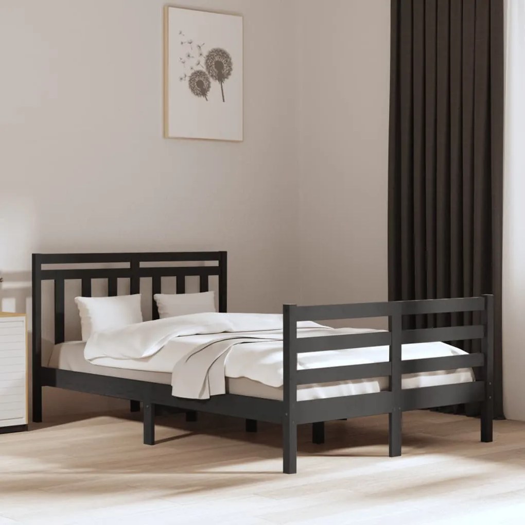 Estrutura de cama dupla 135x190 cm madeira maciça cinzento