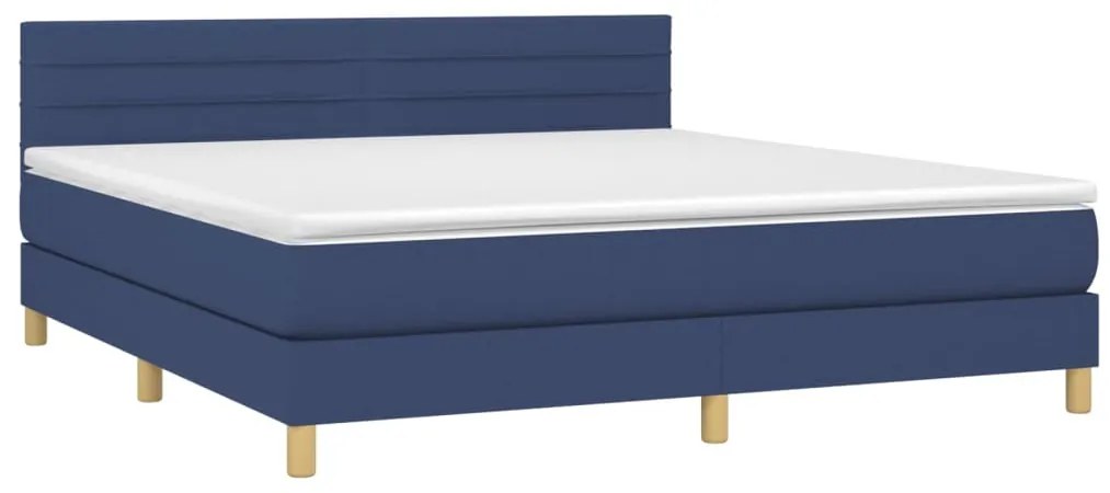 Cama box spring c/ colchão e LED 180x200 cm tecido azul