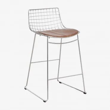 Pack De 2 Bancos Altos Com Encosto Em Aço Renee Cromado & ↑65 Cm & Couro Sintético Café Vintage - Sklum