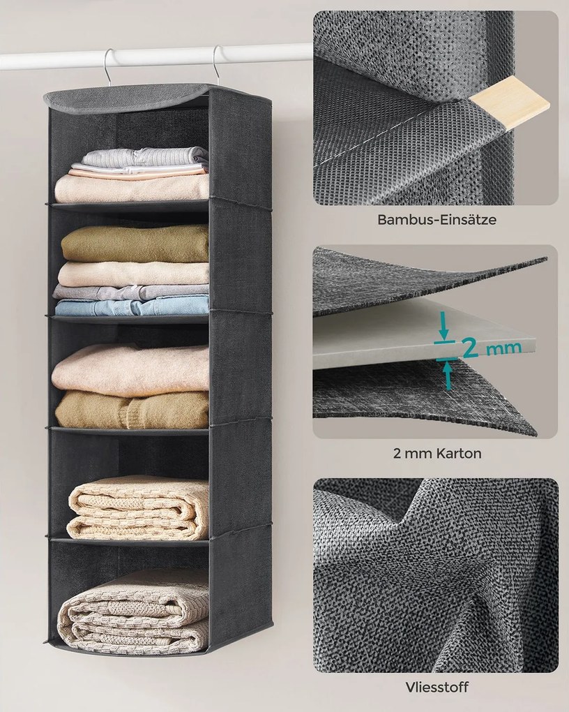 Conjunto de 2 organizadores suspensos 30 x 30 x 90 cm para guarda roupa cinzentos