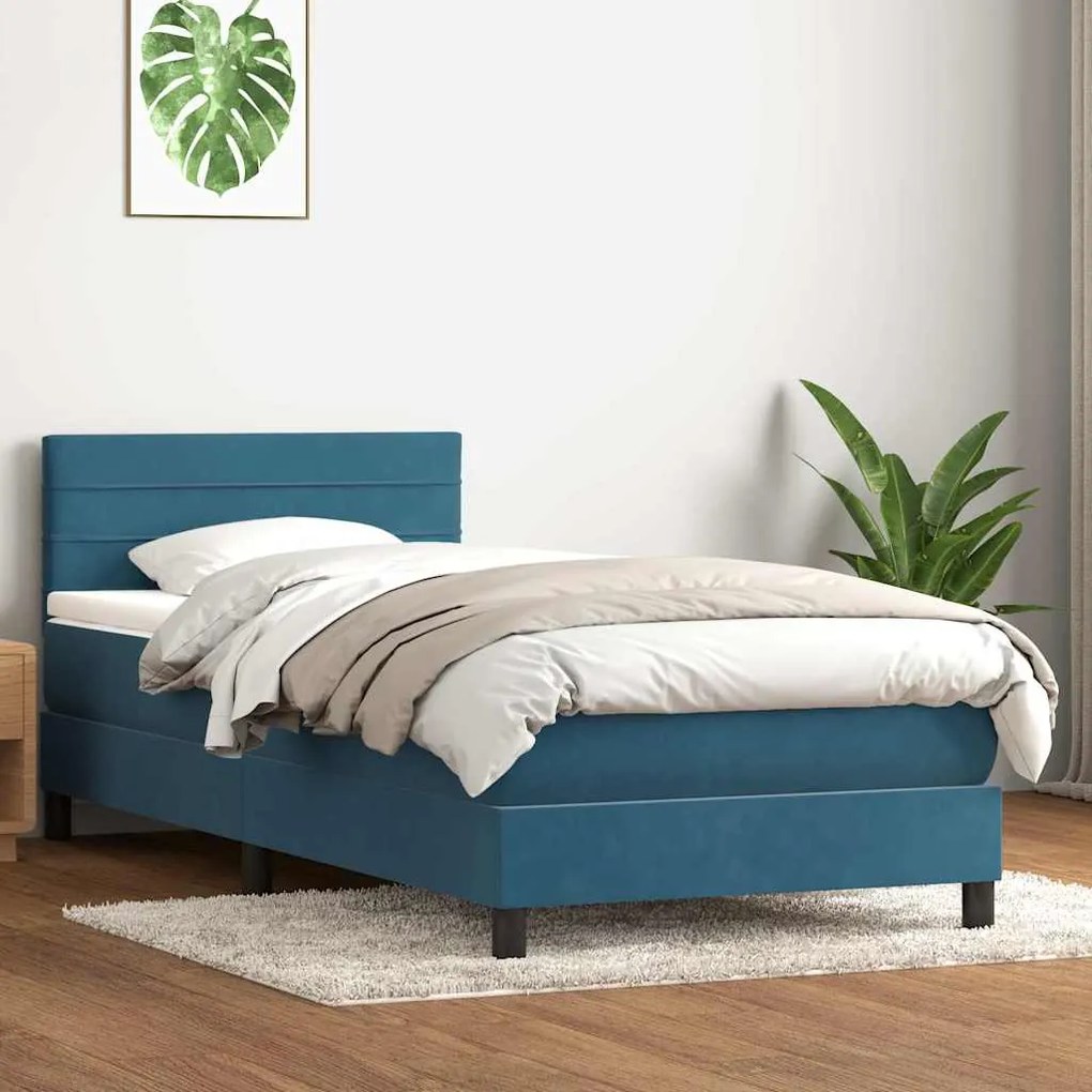 vidaXL Cama com molas/colchão 100x220 cm veludo azul-escuro