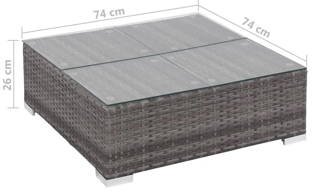 6 pcs conjunto lounge de jardim c/ almofadões vime PE cinzento