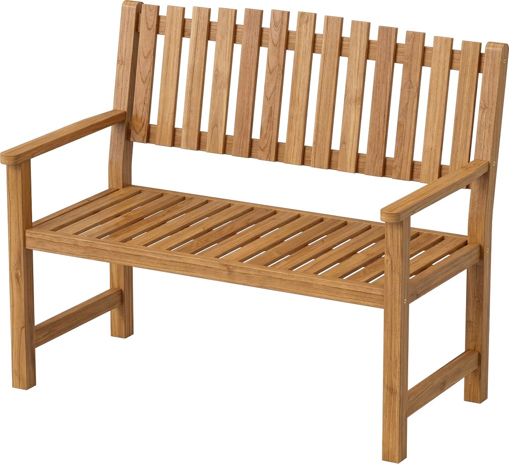 Banco de jardim 112 x 64 x 92 cm, de 2 lugares, carga máxima de 320 kg, com braços, madeira de acácia natural