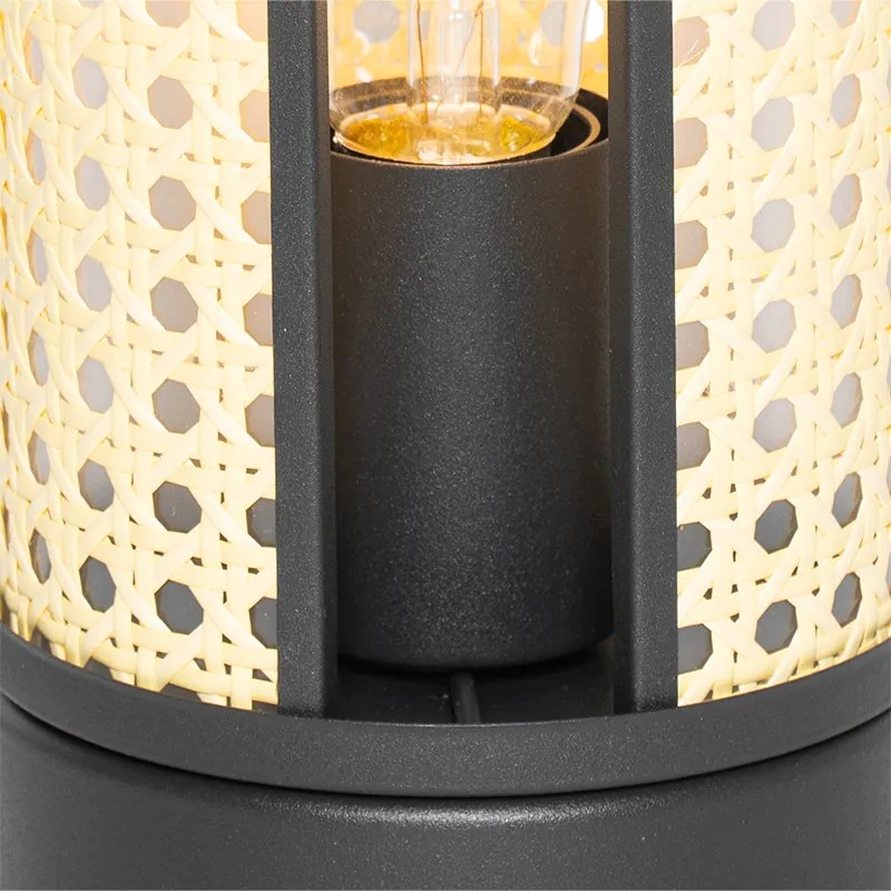 Candeeiro de mesa oriental preto com vime 12 cm - Akira Retro