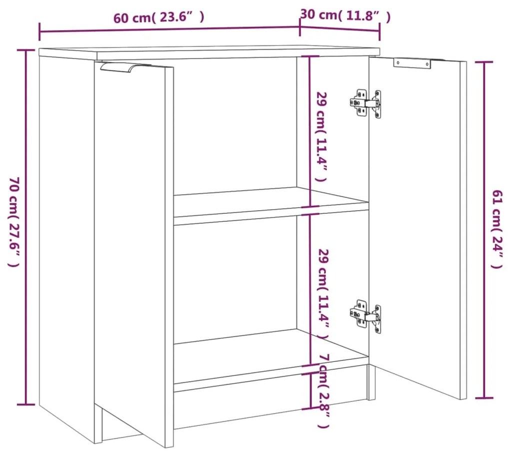Aparadores 2 pcs 60x30x70 cm madeira processada cinza cimento
