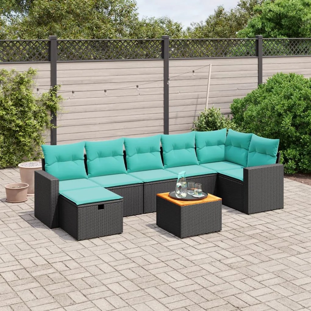 vidaXL 8 pcs conjunto de sofás p/ jardim c/ almofadões vime PE preto