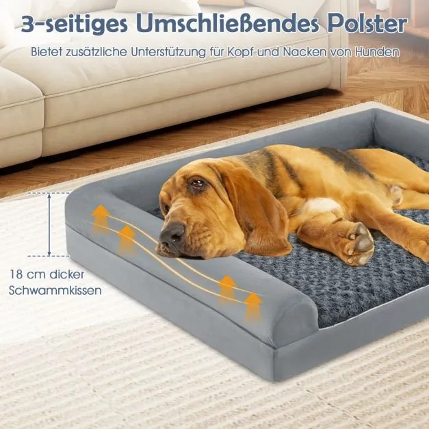 Cama ortopédica para cães grandes 135 x 91 x 18 cm com almofada para cães grandes e médios, cinzento XXL