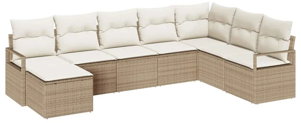 Conjunto de Sofá de Jardim de 8 Peças com Almofadas Bege em Rattan Pol