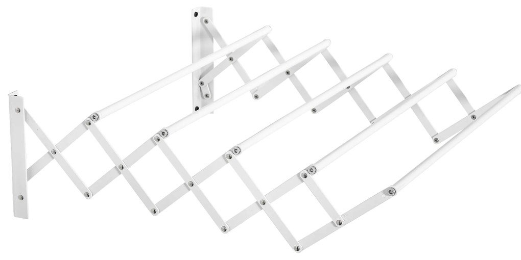 HOMCOM Estendal de Parede Extensível de 63,5cm de Metal com 5 Barras para Interior e Exterior Carga 10kg 63,5x60x20cm Branco