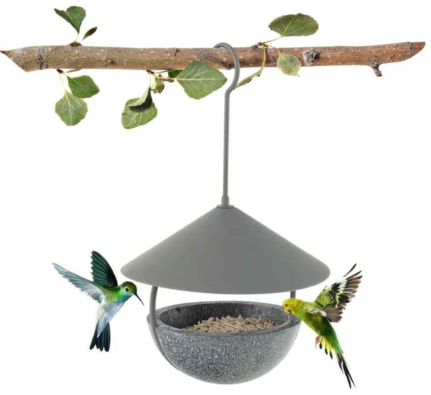 Alimentador de pássaros metálico suspenso 2 em 1 com cúpula à prova de intempéries, gancho e reservatório de água Natural