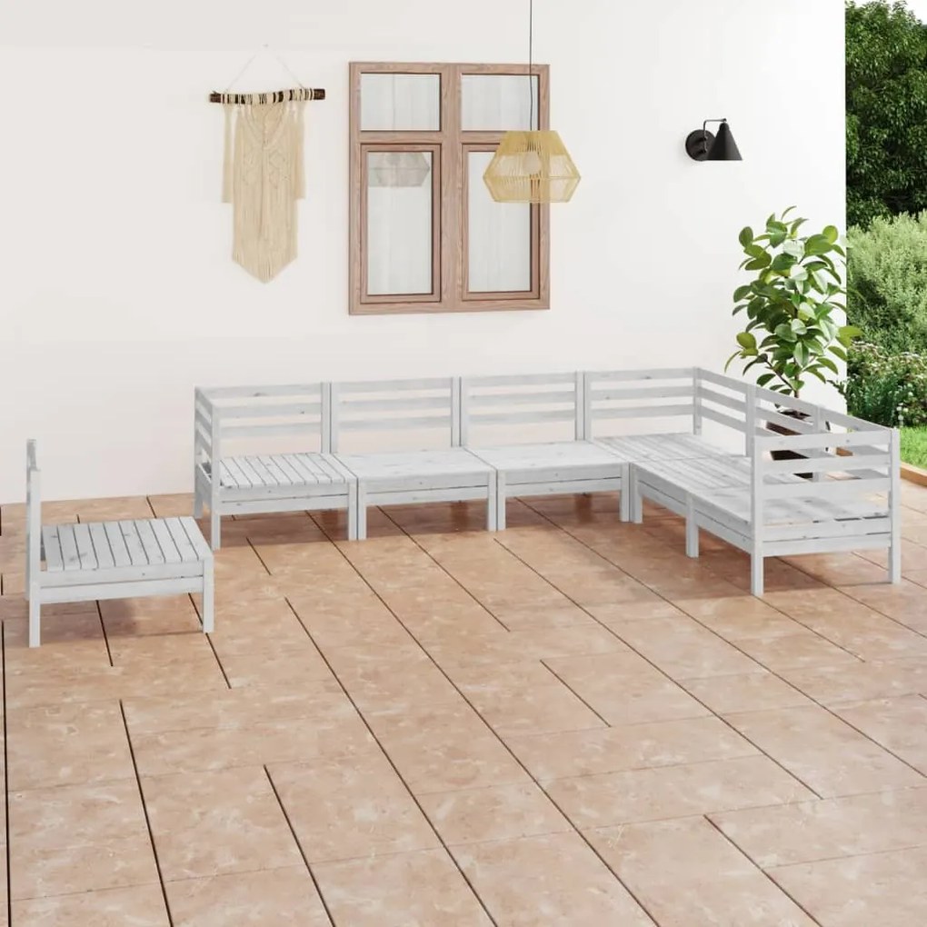 vidaXL 7 pcs conjunto lounge de jardim pinho maciço branco