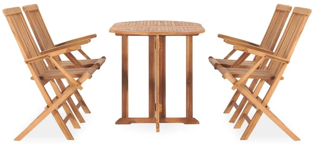 5 pcs conjunto jantar dobrável p/ exterior madeira teca maciça