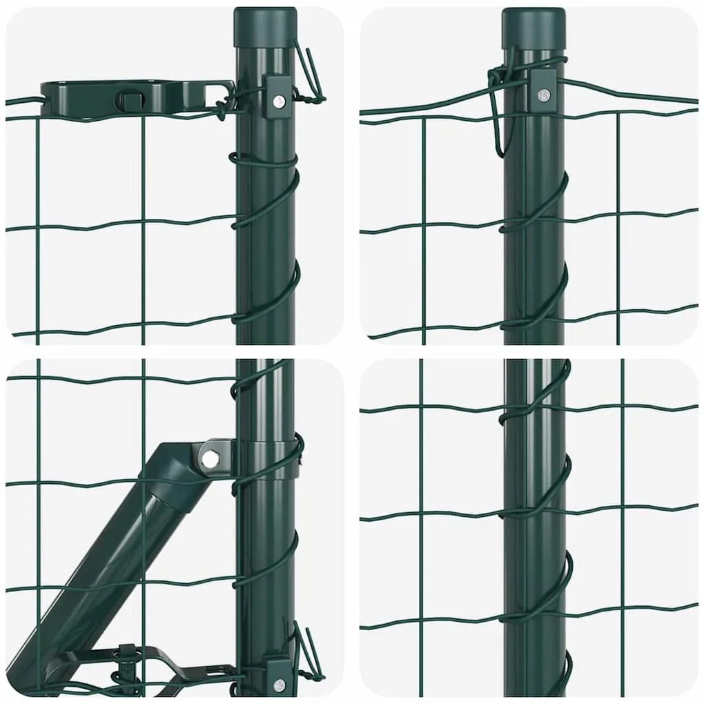 Cerca Euro da com 13 postes, 0,8 x 25m, em aço galvanizado verde