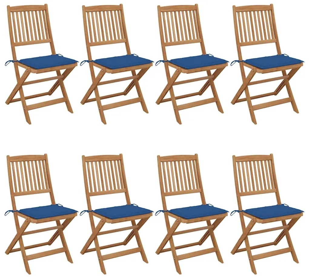 vidaXL Cadeiras de jardim dobráveis 8 pcs c/ almofadões acácia maciça
