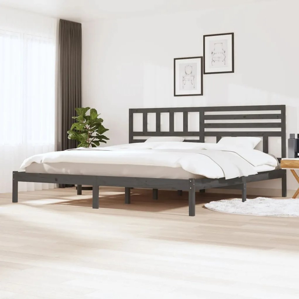 Estrutura de cama 200x200 cm pinho maciço cinzento