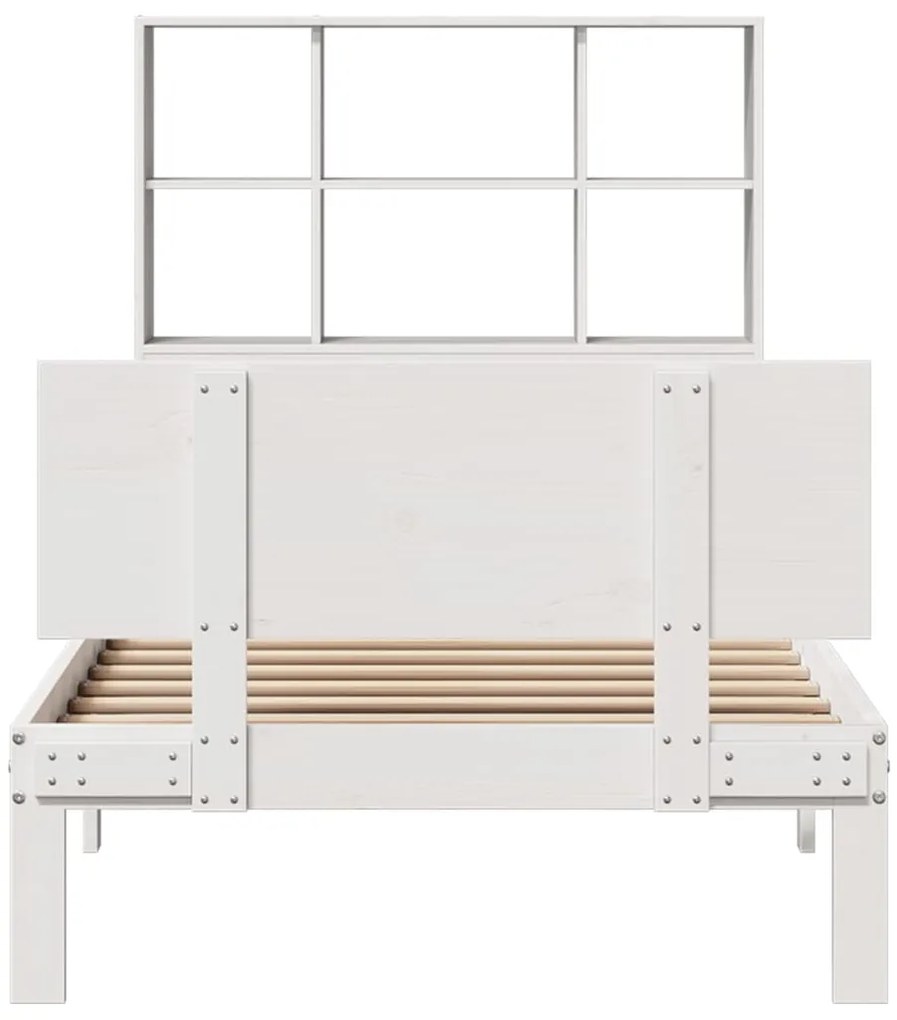 Cama com estante sem colchão 90x190 cm pinho maciço branco