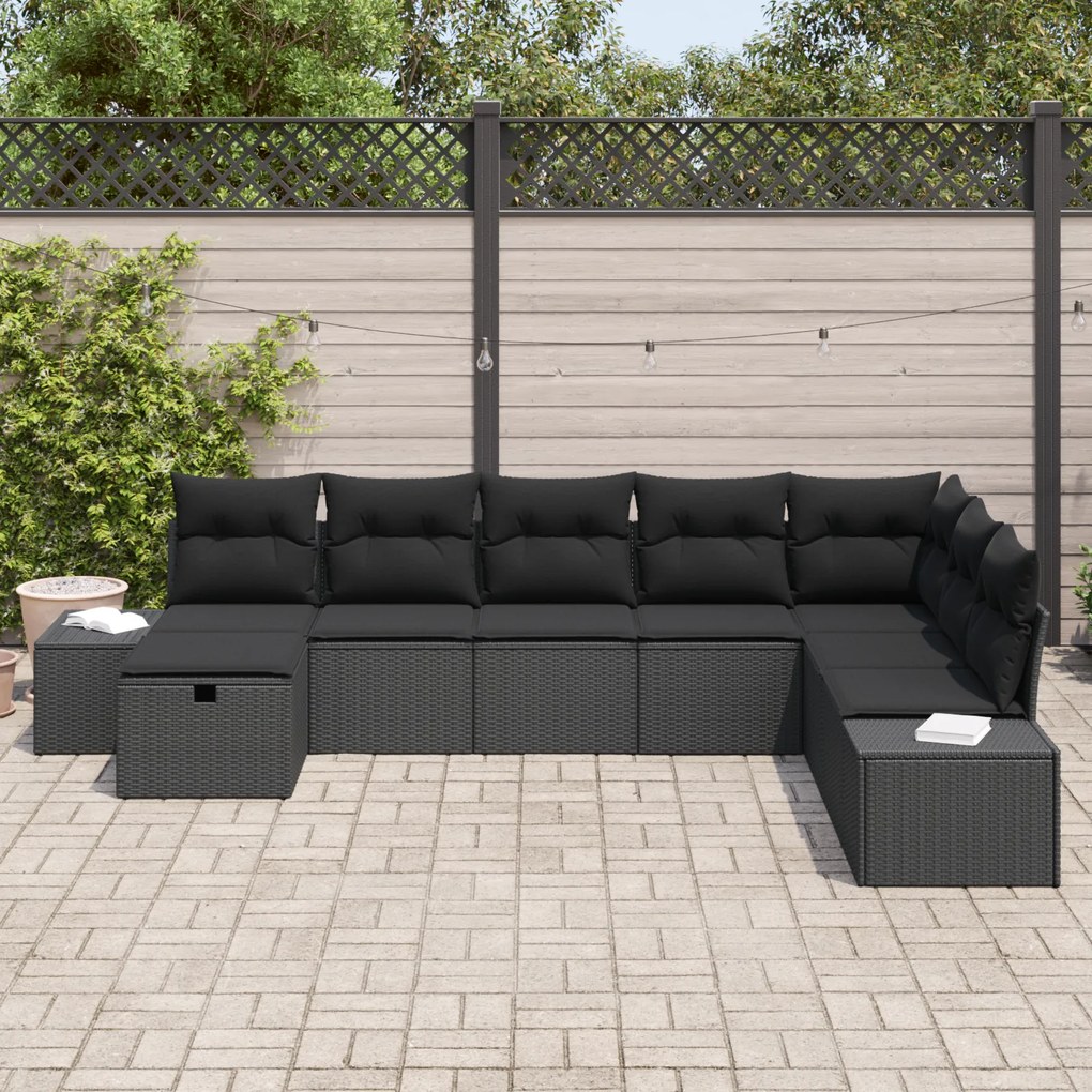 Conjunto de Sofá de Jardim com 8 Peças e Almofadas Preto em Rattan Sin