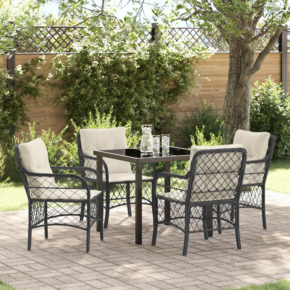 vidaXL Conjunto de Jantar de 5 Peças para Jardim com Almofadas Preto Vime Poliéster