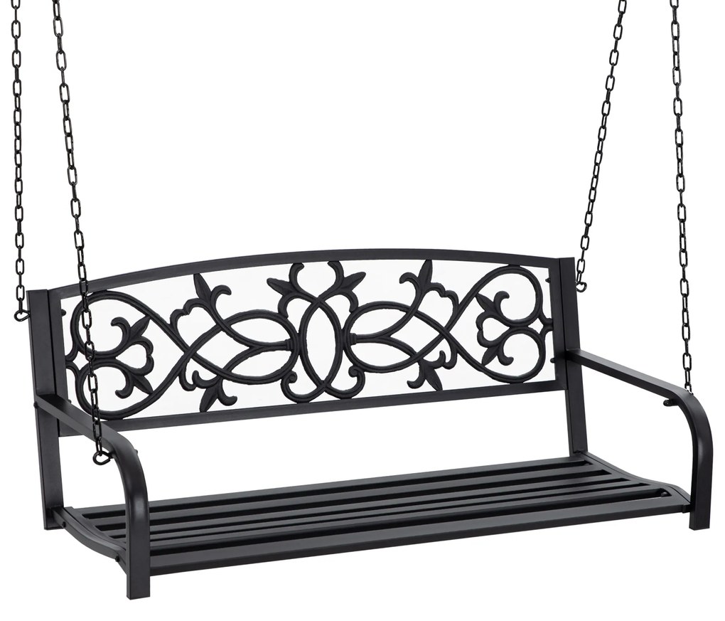 Outsunny Banco Baloiço de 2 Lugares Banco Suspenso de Aço com Apoio para os Braços Carga Máx. 240kg para Jardim Varanda Exterior 127x59,5x52cm Preto