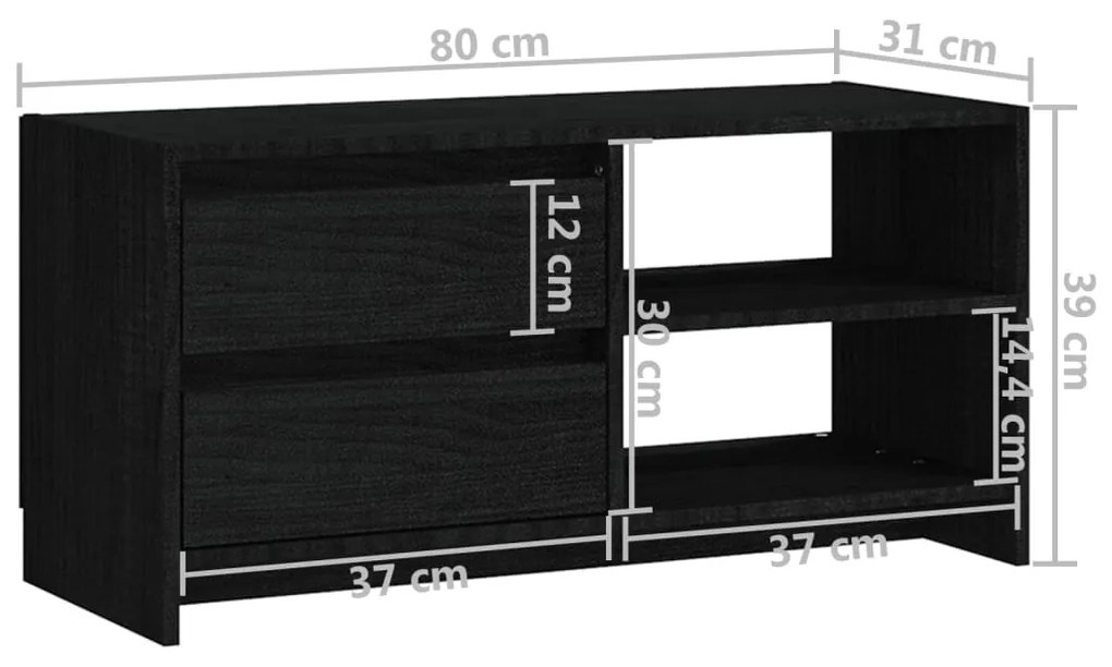 Móvel de TV 80x31x39 cm madeira de pinho maciça preto