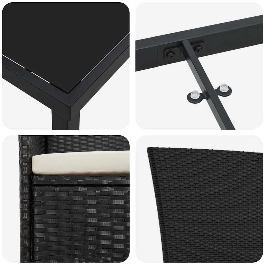Conjunto de Jantar de Jardim 5 pcs Preto 80 x 80 x 73 cm