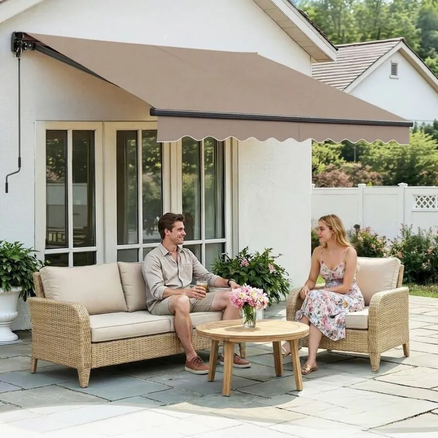 Toldo varanda de braço articulado 300 x 250 cm (C x L) com manivela para uma proteção solar fiável, castanho