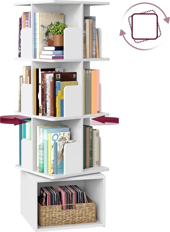 Estante 40 x 40 x 124,6 cm giratória 360° com compartimentos abertos e 4 níveis Coleção Custos Branca