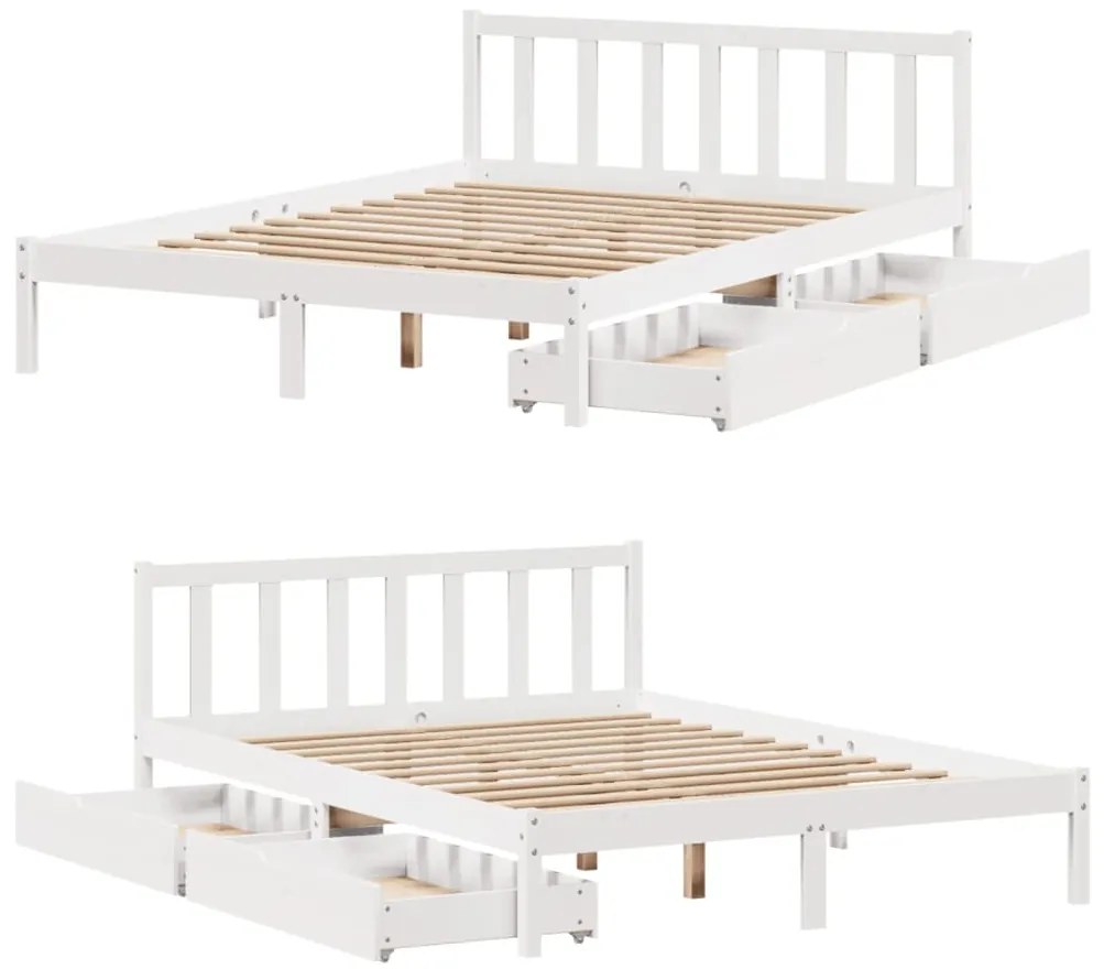 Cama sem colchão 150x200 cm madeira de pinho maciça branco