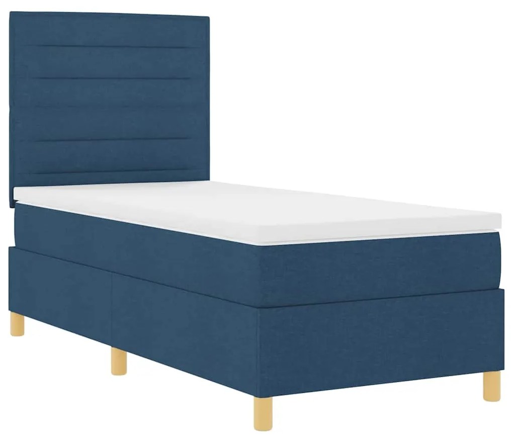 Cama Box Spring com Colchão Azul 100x200 cm Tecido