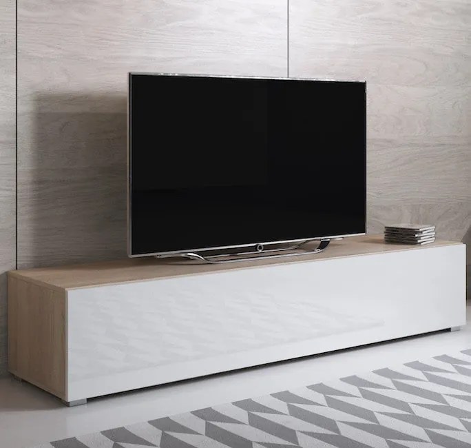 Móvel de TV Lukes de 160cm - Carvalho/Branco Brilhante - Design Modern