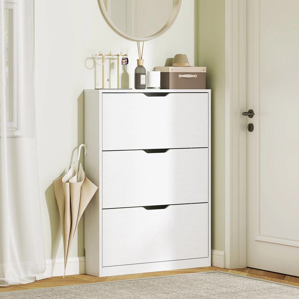Móvel para Calçado, 80 x 17 x 108 cm, 3 Gavetas Basculantes, Branco