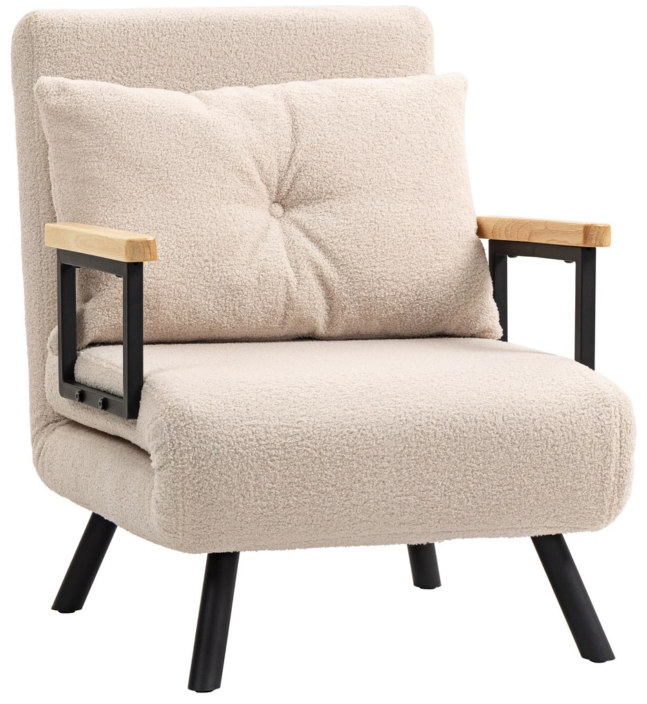 HOMCOM Poltrona Convertível em Cama Poltrona 3 em 1 Convertível em Cama com Encosto Ajustável em 5 Níveis 63x73x81 cm Bege