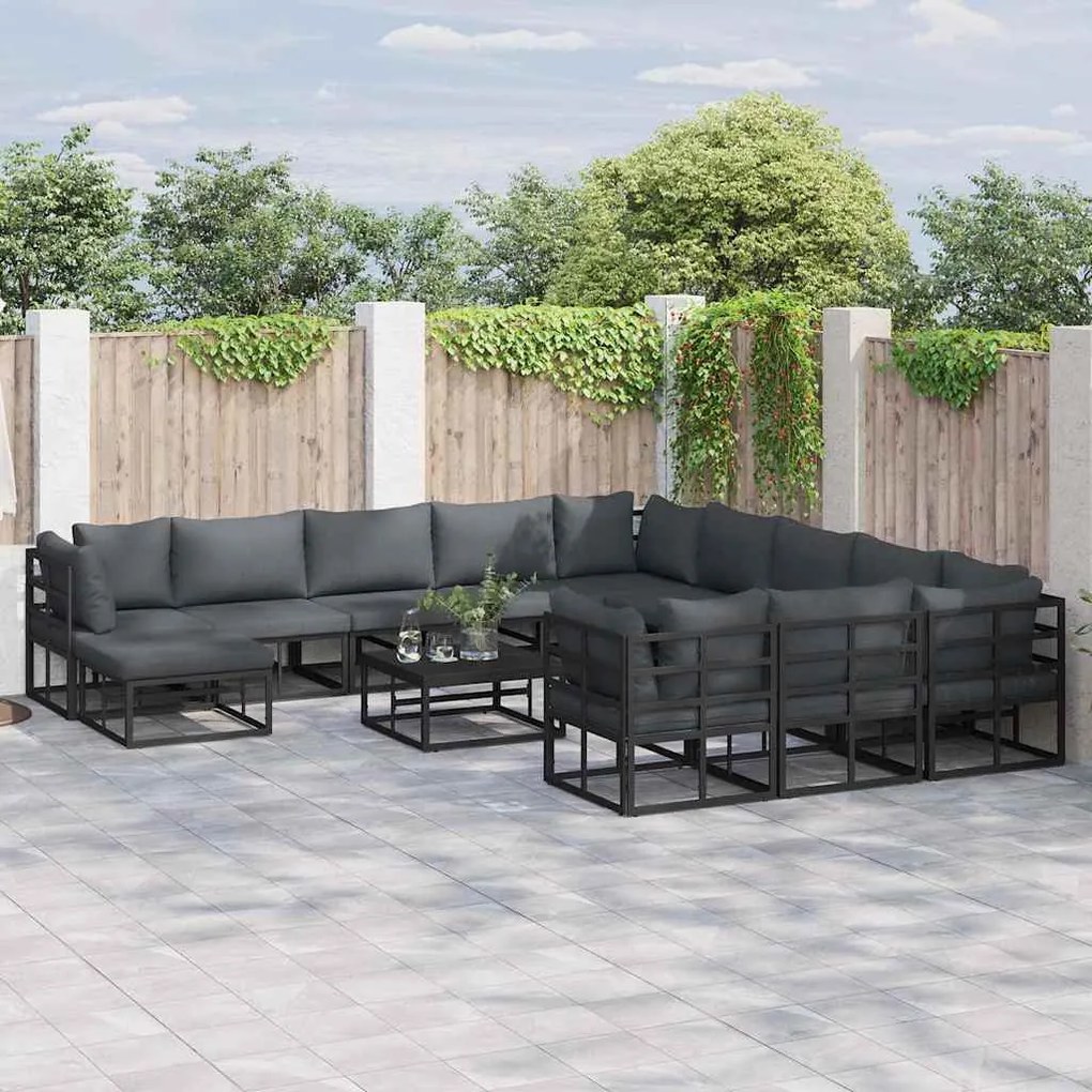 vidaXL Conjunto de Sofá de Jardim 12 pcs Preto 71.5 x 71.5 x 71 cm