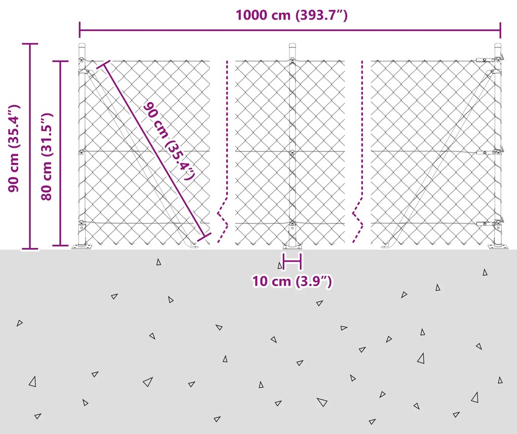 Cerca de Corrente com 7 Postes Flangados 0.8x10 m em Aço Galvanizado