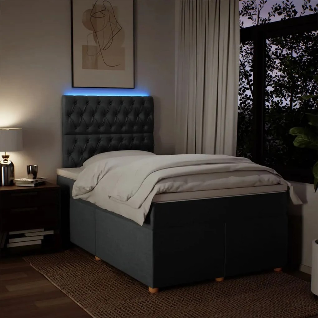 Cama boxspring com colchão 120x190 cm tecido cinzento-escuro