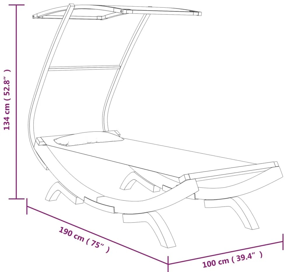 Espreguiçadeira c/ toldo 100x190x134cm madeira curva antracite